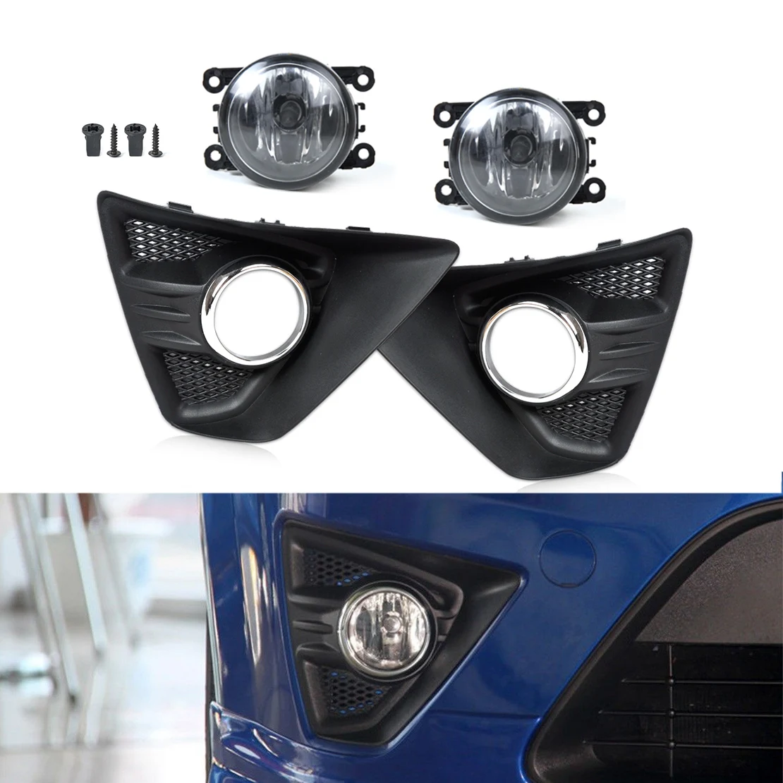 

DWCX Black H11+ Front Fog Light + Lamp Cover Grille Grill Kit 12V 55W for Ford Focus Hatchback 2009 2010 2011 2012 2013 2014