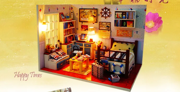 M003 Хунда DIY деревянный Миниатюрный Кукольный дом спальня hangmade кукольный домик включают мебель, свет, крышка для защиты от пыли