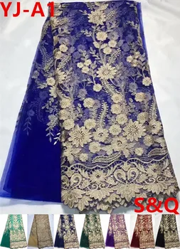 

Wholesale Latest 5yards african nigerian french lace with embroidered dress fabric african tull lace fabric with flower YJ-A1