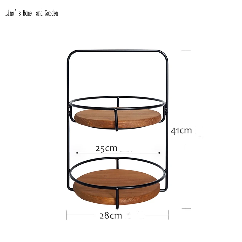 Многократное использование под старину европейский металлической рамке из цельного дерева круглый 2 яруса лоток