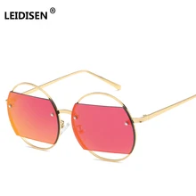 LEIDISEN красный модная открытая солнцезащитные очки Для женщин Брендовая дизайнерская обувь Круглые Солнцезащитные очки женские летние дамы оттенков UV400 зеркало