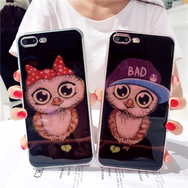 

For Xiaomi Redmi 6A Case Cute Lovers Owl Fashion Glitter Shining Soft TPU Silicone Glitter Back Cover For Redmi 6A Phone Case