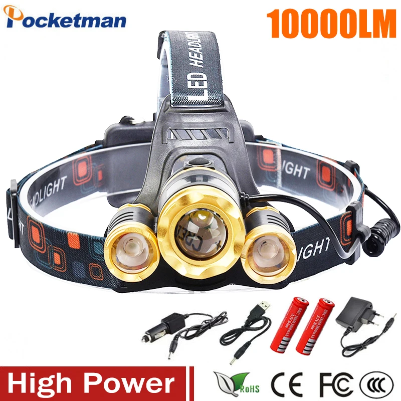 

High Power XM-L T6 Led headlamp headlight 10000 lumens led head lamp camp Hike Emergency Light Fishing Outdoor Equipment