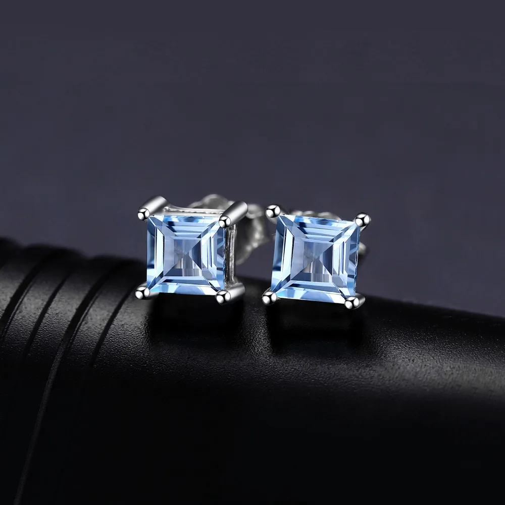 JewelryPalace квадратный 0.7ct Природный Голубой Topazs 925 серебро серьги ювелирных
