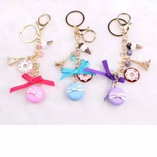 

New Creative Macarons Cake Keychain Keychains With France Paris LADUREE Effiel Tower Macarons Metal Ring Keyfob For Xmas Couple