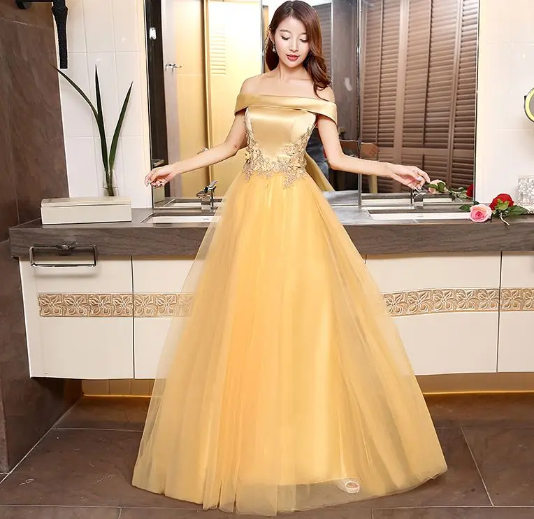 gold Vestido de fiesta para Бода Тюлевое с вырезом «Лодочка» цветок жемчуг спинки линии темно синие серебряные Румяна Розовый бордовый золото bridesmai - Цвет: gold
