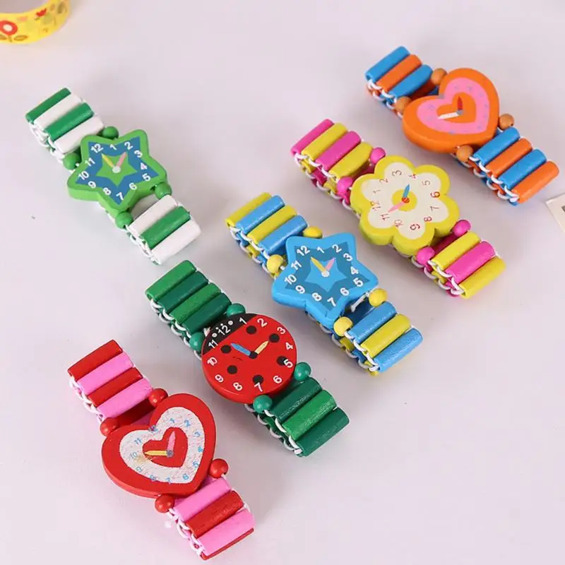4pcs Random Kids Girl Colorful Wood Bracelets Children Elastic Watch