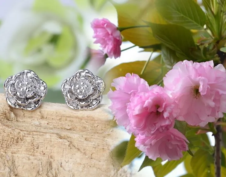 Модные романтические наборные посеребренные серьги-гвоздики с цветком вишни 925 ювелирные изделия для женщин подарок