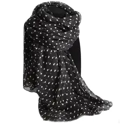 Зимний шарф Для женщин Роскошные Брендовая Дизайнерская обувь черный, белый цвет в горошек 100% шелк повязка мусульманин арабский хиджаб