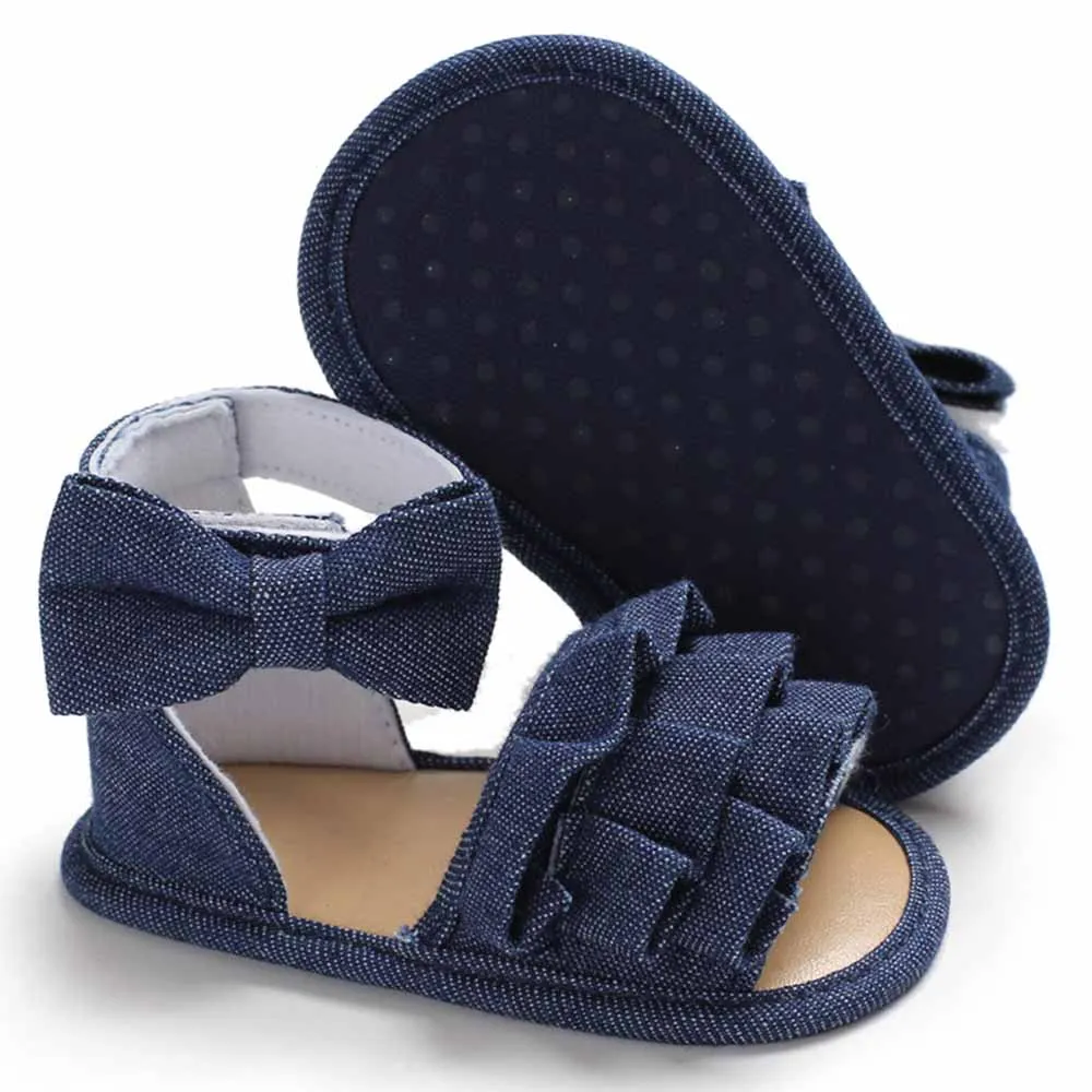 Newborn Baby Boy Soft Sole Cute Bows Shoes Toddler Summer Sandals Size 0-18 M