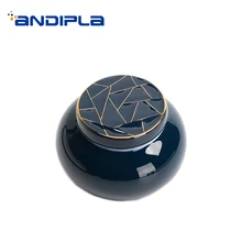 Творческий синий керамический фарфор Золотая полоса крышка емкость для хранения чая Китайский кунг-фу чайный сервиз аксессуары влагостойкие сахарные банки