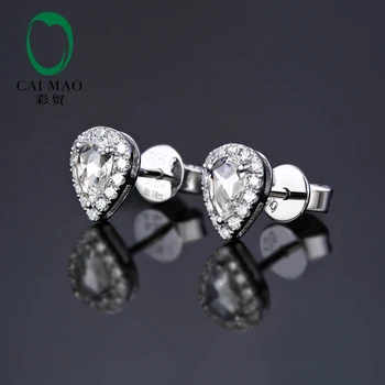 

Caimao 0.25ct White Rose Cut Moissanite 14k white gold with Halo accent moissanite Earrings Studs