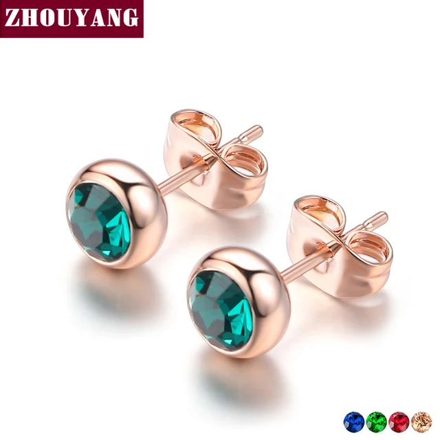 Simple Green Crystal Ol Style Rose Gold Color Stud Earrings Colorful Simple Green Crystal Ol Style Rose Gold Color Stud Earrings Colorful Gift For Women And Men
