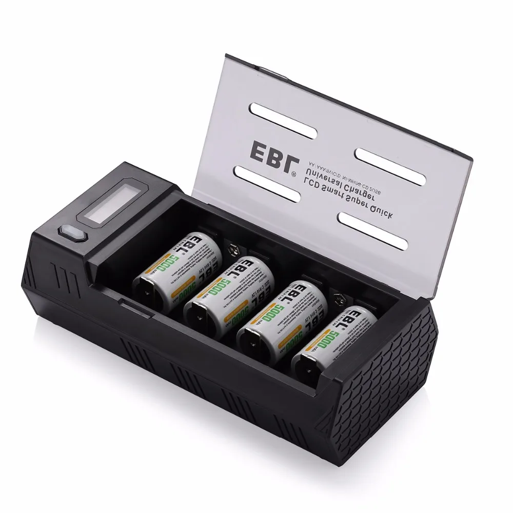 EBL 4 шт./партия 5000 мАч аккумуляторные батареи + зарядное устройство для AA AAA C D 9 V Ni MH