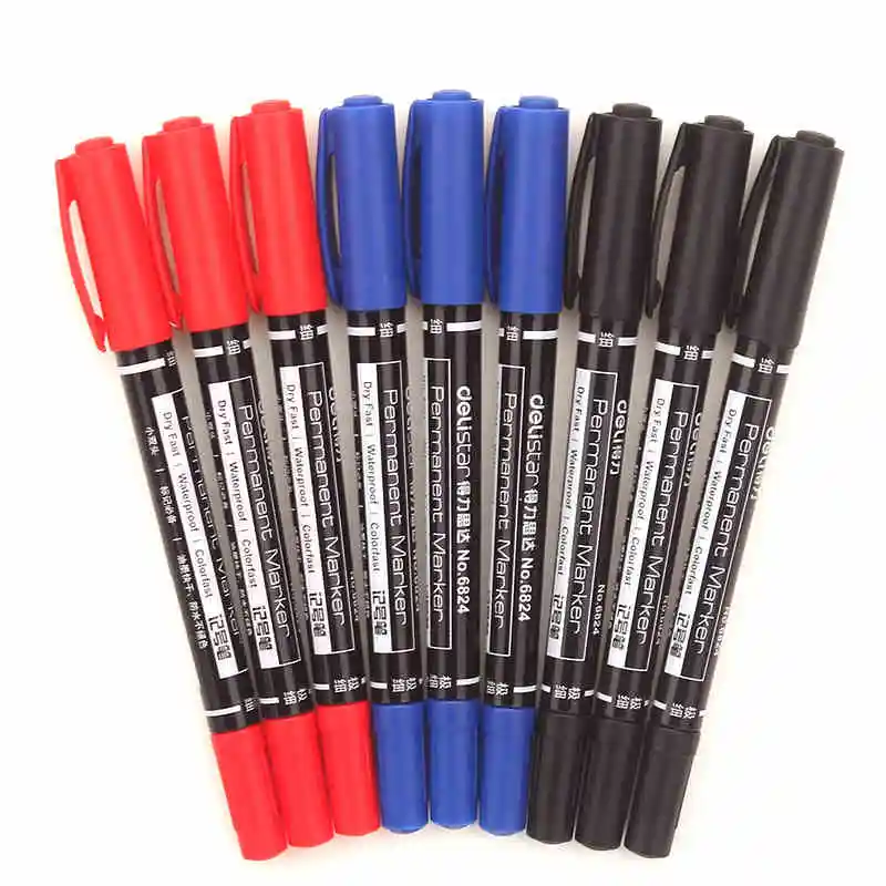 Twin Tip Permanent Markers, Fine Point,( Black, Blue, Red) Ink, 0.5mm-1mm Highlighter Stationery Office Supplies 1pcs