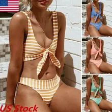 Женский набор бикини полосатый купальник с бантом Высокая талия стрейч тонкий женский купальный костюм Купальники Пляжная одежда Новинка