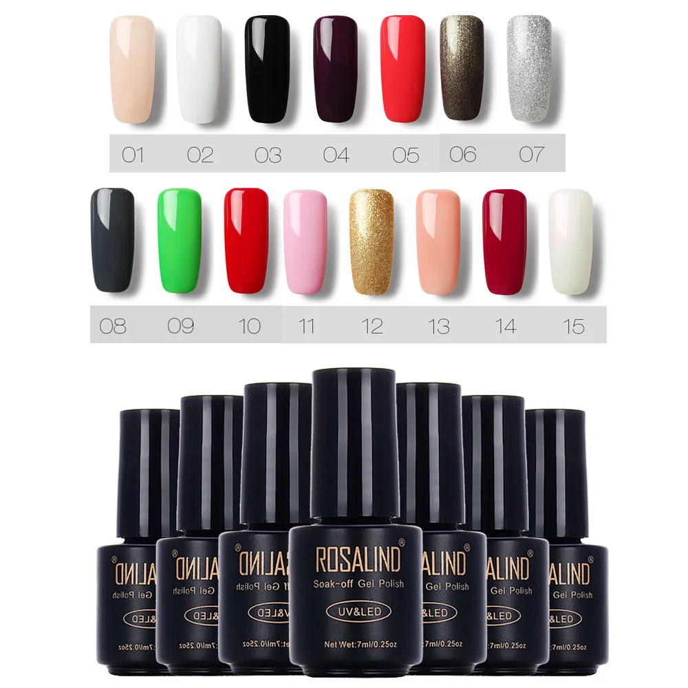 

ROSALIND Black bottle nail polish gray red green color series gel lacquer UV LED Soak-off Long-lasting gel varnish