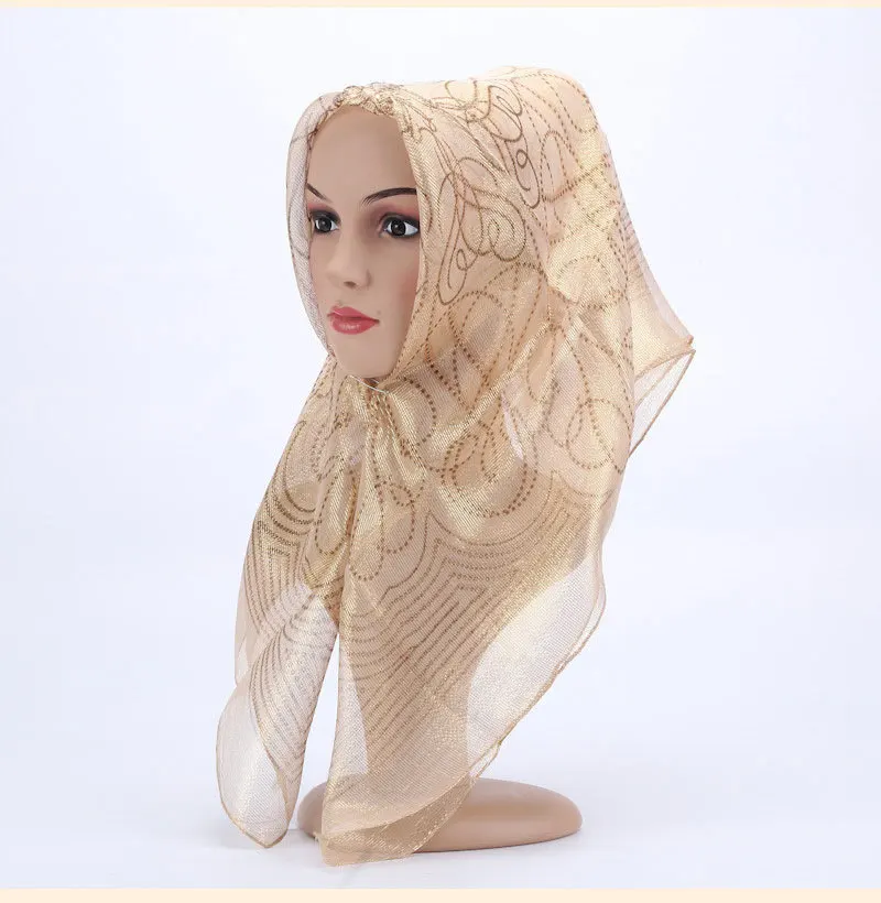 Промо-акция! шелк тутового шелкопряда хиджабы-шарфы ультралегкие дамы исламский квадратный головной убор обертывания металлический мусульманский платок тюрбан - Цвет: C9