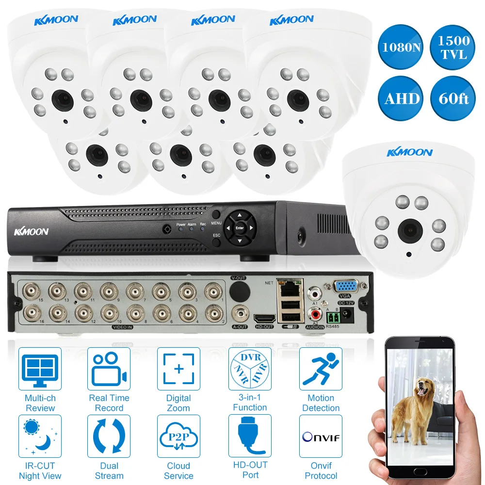 

KKmoon AHD 1080N 720P 16CH CCTV System Video Recorder DVR 8PCS 720P 1500TVL AHD Surveillance Camera IR CCTV Kit APP Control