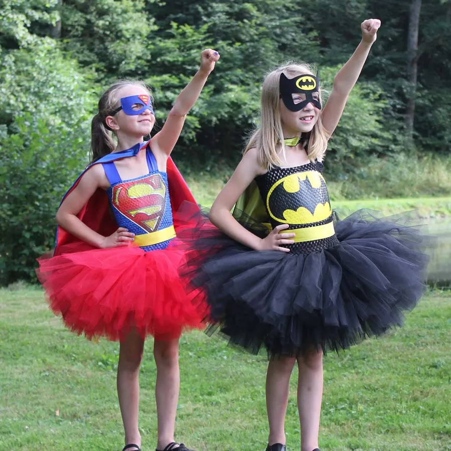 Платье-пачка «Бэтмен» с маской; Детский костюм супергероя; платье на день рождения для девочек; одежда на Хэллоуин и Рождество