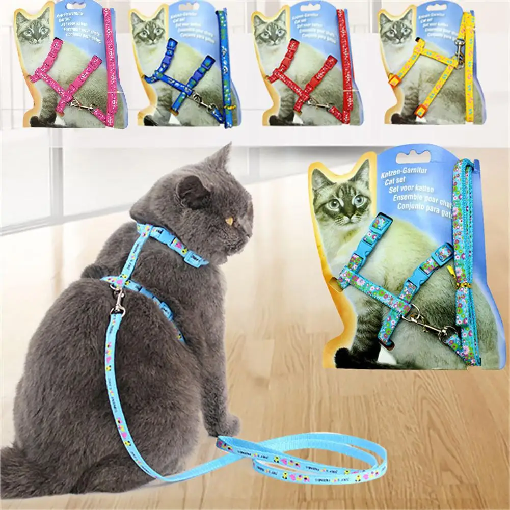 

1 PC Lovely Floral Print Cat Chest Strap Leashes Printing Cat Traction For Walking The Cat Harness Belt For Cat Dog Puppy