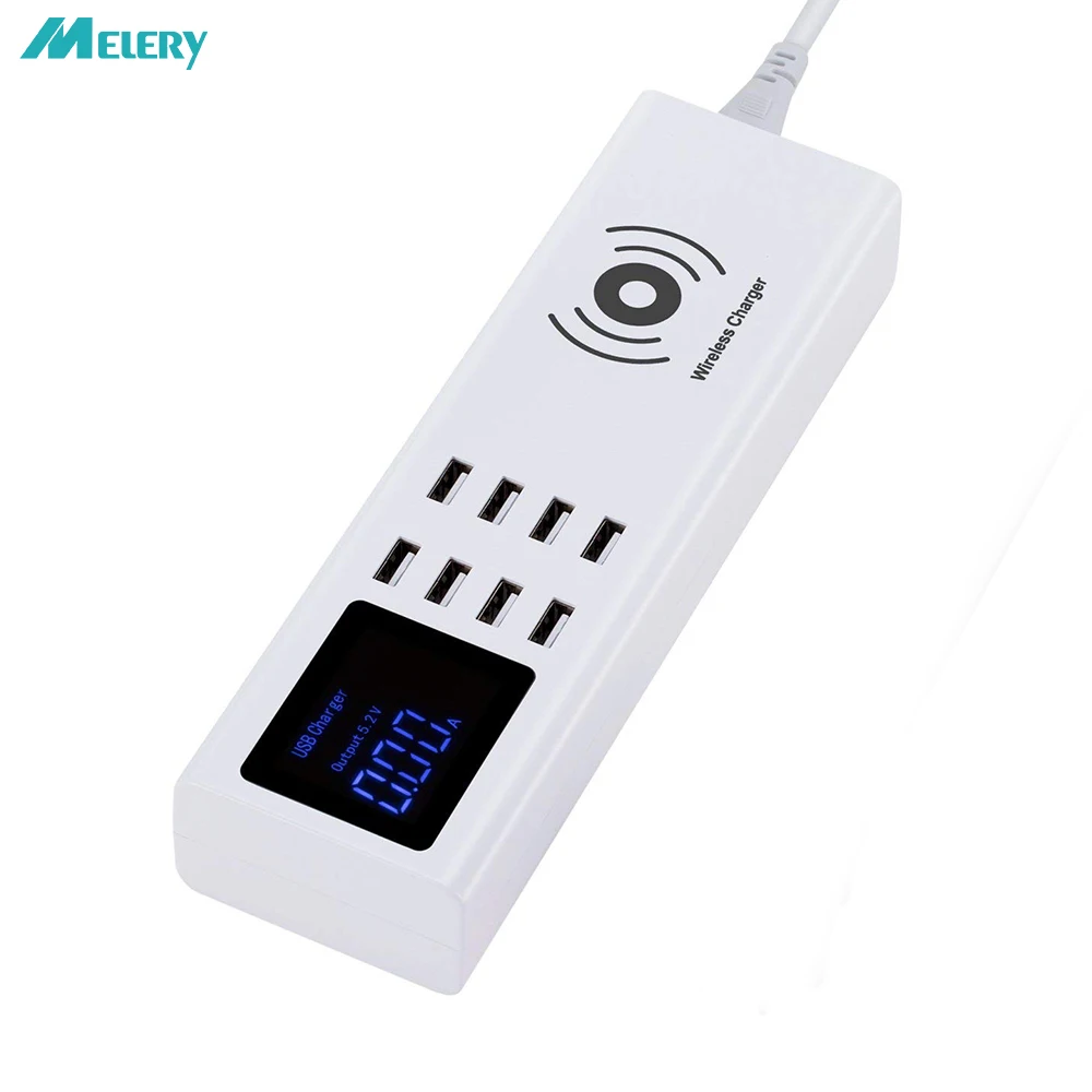 

Wireless Qi Charger USB Mobile Charger Station 40W/8A Multi USB Desktop Quick Rapid Fast Charging Station 8 Port Hub Led Display