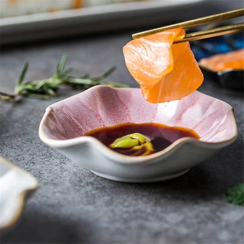 

Japanese Style Ceramic Kiln Glaze Flower Type Dish Home tableware Sauce Dish Tableware