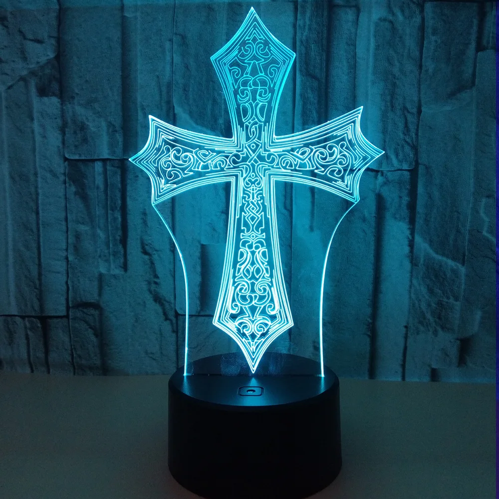 

Latin Cross 3D Night Light Creative Electric Illusion 3d Lamp LED 7 Color changing USB touch Desk Lamp For Kid's Gift
