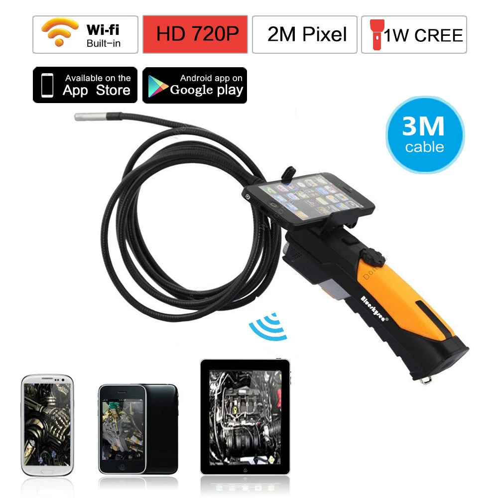 

Blueskysea HD 720P WIFI Inspection Camera Endoscope Snake Camera 2.0 Mega Pixels 3M Cable 8.5mm lens 6 LED for Smartphone