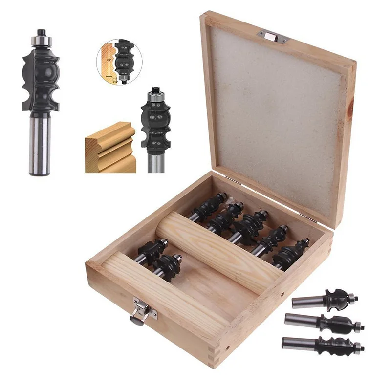 

10 Pcs Grinding Bits Alloy Architectural Molding Router Bit Set 1/2 Inch Shank for Woodworking GHS99