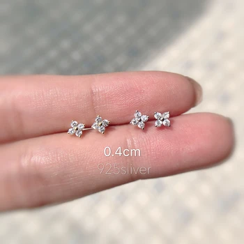 

925 Sterling Silver Stud Earrings Women Lucky Charm Small Simple Ear Bones Flower Delicate Geometric Earring Korean Jewelry