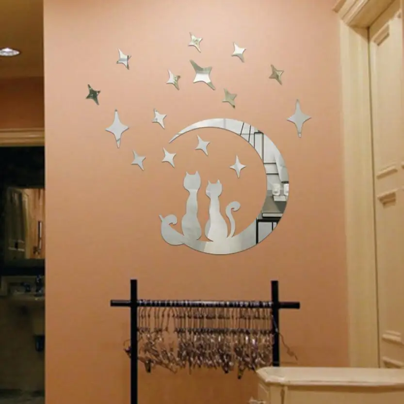 DIY Moon Cat современная акриловая пластиковая Зеркальная Наклейка Ar hall декор для