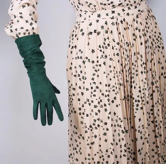 Для женщин искусственная замша темно-зеленый длинная перчатка s женский сексуальный клуб праздничное платье Модная длинная перчатка 40 см R1305 - Цвет: picture