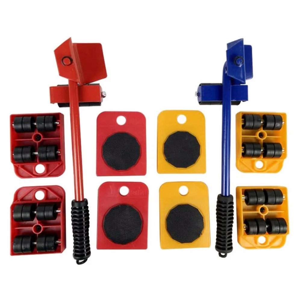 

5pcs Furniture Transport Hand Tool Set Furniture Lifter Heavy Mover Rollers 4 Wheeled Corner Movers + 1 Wheeled Lifter