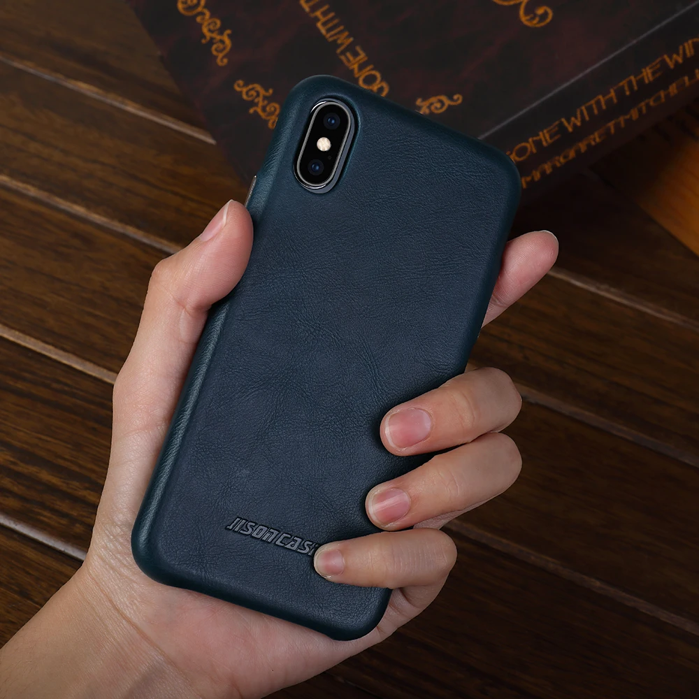 Jisoncase, чехол из натуральной кожи, чехол для iPhone X/XS, роскошный бренд, Винтажный чехол для телефона, тонкий дизайн, удобная металлическая кнопка, новинка