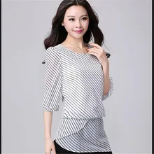 Blusa последние продажи Модные свободные большие ярдов женские летние футболки набивной круглый воротник Средний шифон Топы T-shirtq0189