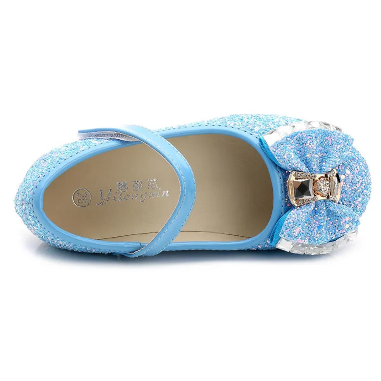 Детская Свадебная обувь для девочек модельные туфли на плоской подошве детские сандалии для принцесс синие туфли с бантом для девочек, белые, розовые танцевальные туфли