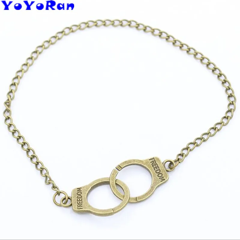 2 piece Retro Punk letter handcuffs charm bracelet for man woman bronze silver cartoon manacle chain jewelry gift | Украшения и