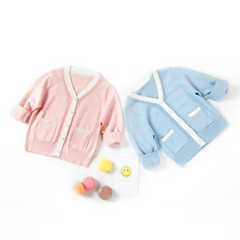 

Pockets Baby Sweater Long Sleeve Infant Boys Girls Solid Cotton Cardigan Button Closure V-Neck Hollow Out Sweater Anti-Pilling