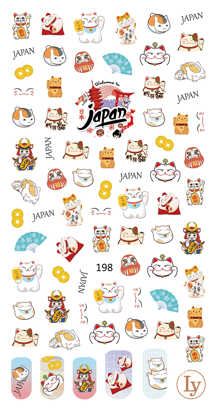 100pcs/lot LY191 200 Lucky Cat flower Japan and Korea 3D nail stickers