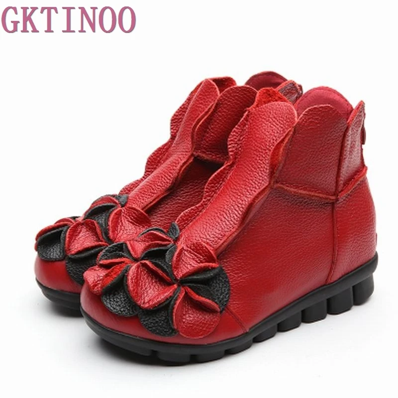 New Arrival 2017 Fashion Women Autumn And Summer Genuine Leather Boots Handmade Vintage Flower Ankle Botines