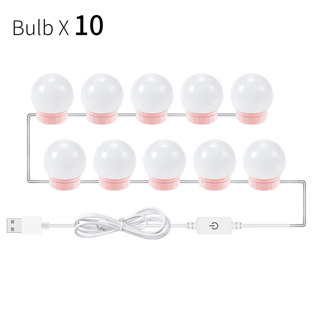 10 Bulbs Pink 12 В Настольный зеркальный светильник для макияжа, адаптер ЕС и США, голливудская Косметическая лампа, светодиодный туалетный столик, 10 лампочек в комплекте, USB 220 В, лампа для макияжа с регулируемой яркостью - Испускаемый цвет: 10 Bulbs Pink
