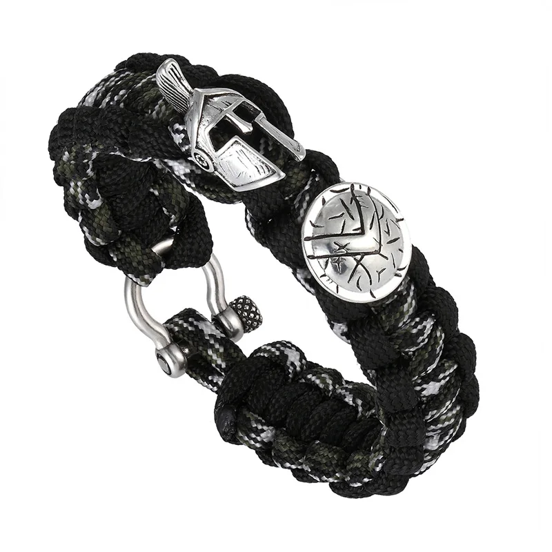 Модный наружный браслет для выживания, мужской Спартанский шлем, воин, браслеты Pulseira, ручная работа, веревка, женский браслет, летний подарок - Окраска металла: Q-229
