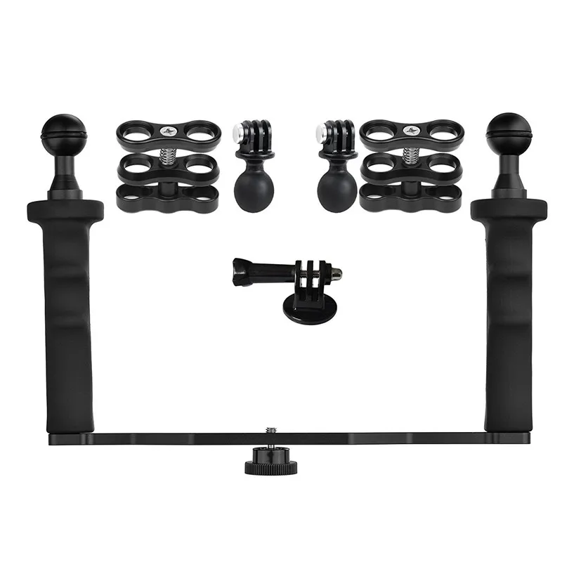 

Sports Action Cameras Dual Handheld Stabilizer Diving Tray Ball Head Mount Kit for GoPro Hero 6 5 4 Session 3 Plus Xiaoyi SJCAM