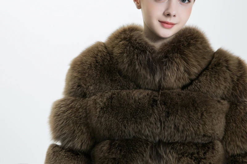 Женское пальто из натурального меха, толстая теплая Женская куртка из натурального Лисьего меха, верхняя одежда, модная зимняя шуба из натурального Лисьего меха со стоячим воротником для женщин