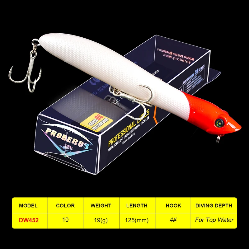 

Comdaba 1PC Popper Fishing Lure 0.67oz-19g/4.92"-12.5cm Plastic Hard Bait 10 Color Fishing Tackle 4# High Carbon Hook DW452