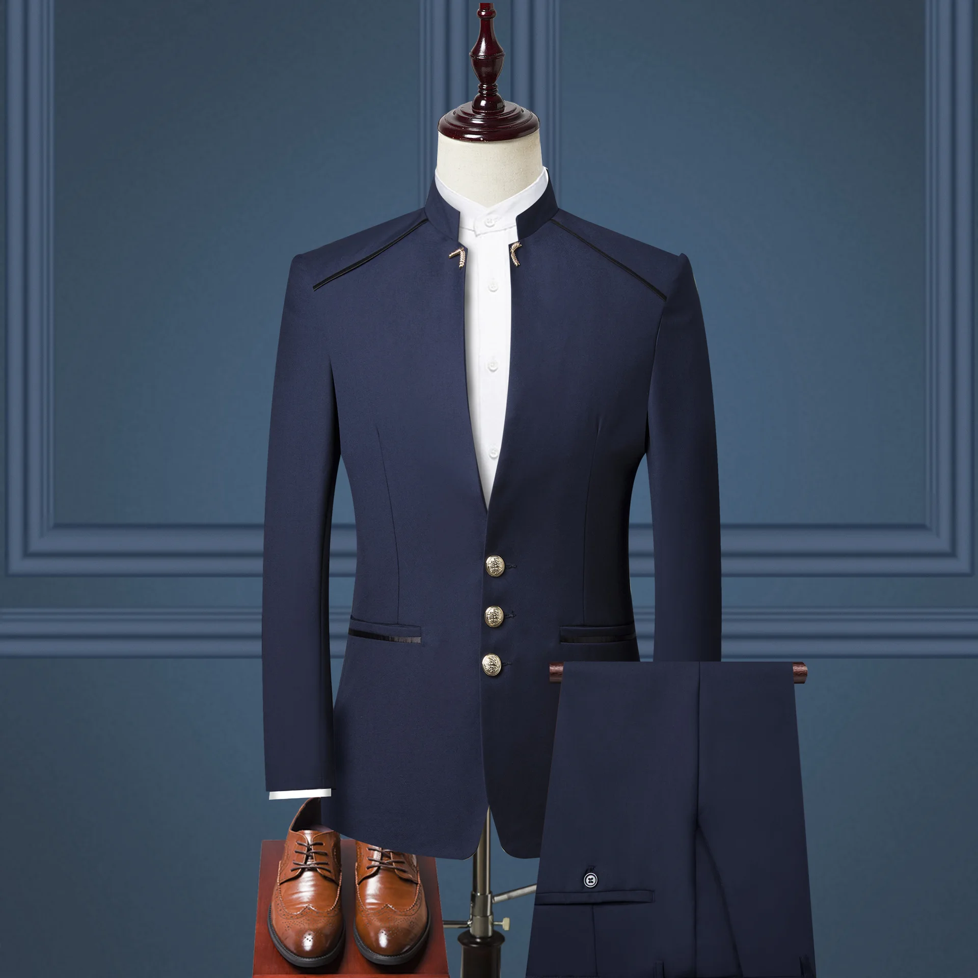 Мужской костюм, костюм из трех предметов(костюм+ брюки+ жилет), мужская одежда в британском стиле с воротничком, мужские высококачественные деловые костюмы на заказ