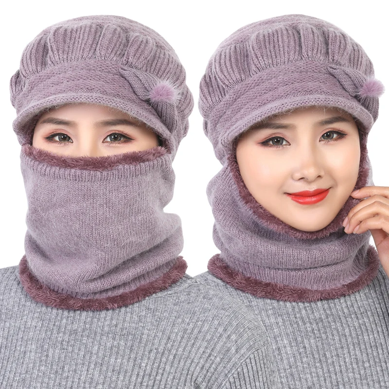 Зимние шапки Skullies Beanies шапка зимние для женщин шерстяной шарф Балаклава маска Gorras