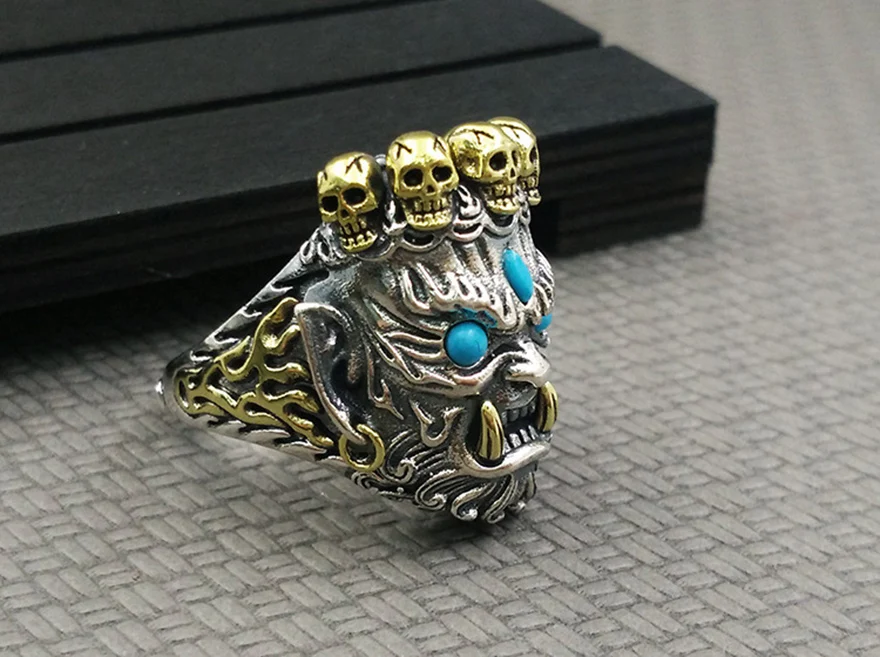 100% Настоящее серебро 925 пробы мужские кольца god of wealth & skull модное ювелирное