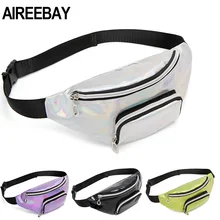 AIREEBAY голографическая поясная сумка для женщин, розовая, серебристая Женская поясная сумка, черный лазерный пояс, сумки для путешествий на открытом воздухе, нагрудная сумка